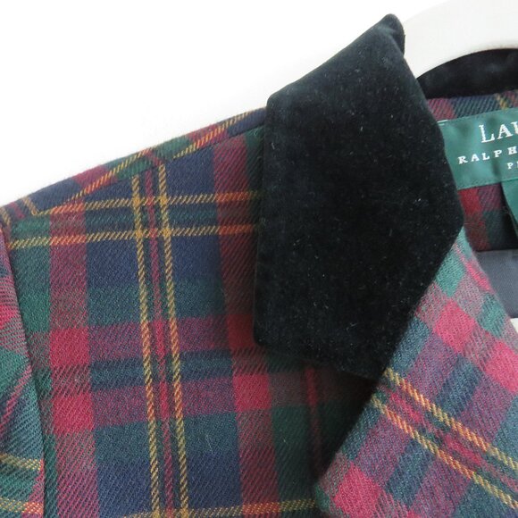 VINTAGE LAUREN RALPH LAUREN Plaid Velvet Collar 100% Wool Blazer Jacket Preppy - Picture 4 of 16